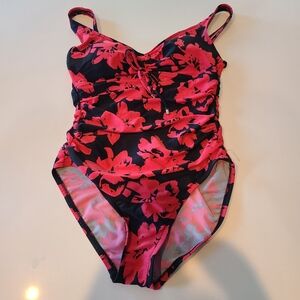 Aqua Green Pink and Black One-Piece Swimsuit in Size Medium